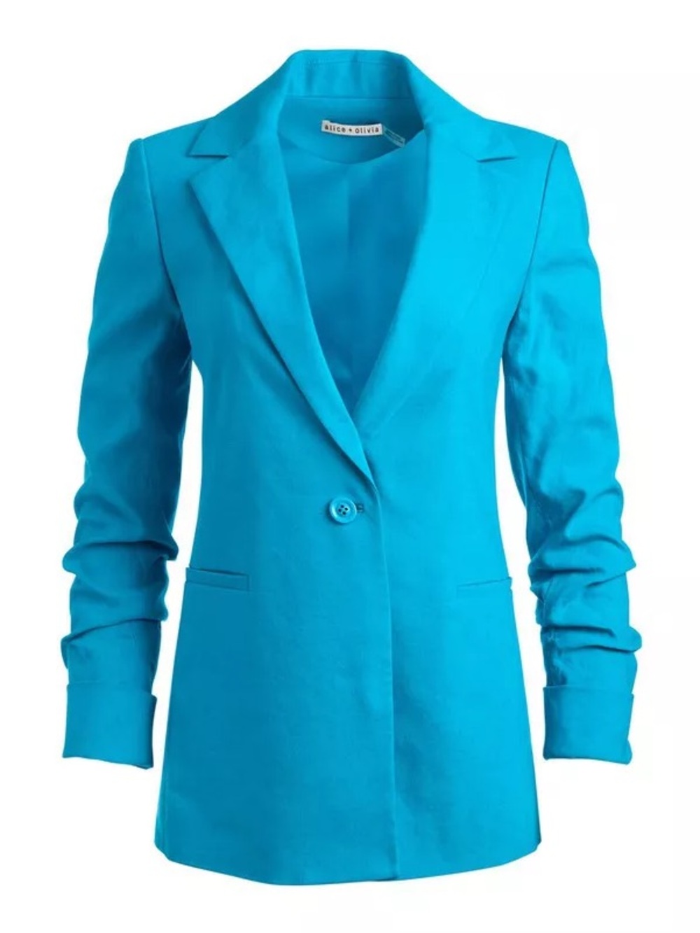 NWT Alice + Olivia Turquoise Ruched Sleeve Tailored Blazer Size 12
